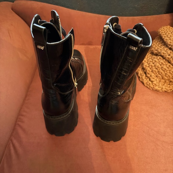 Michael Kors Black Leather Combat Boots - Picture 2 of 6